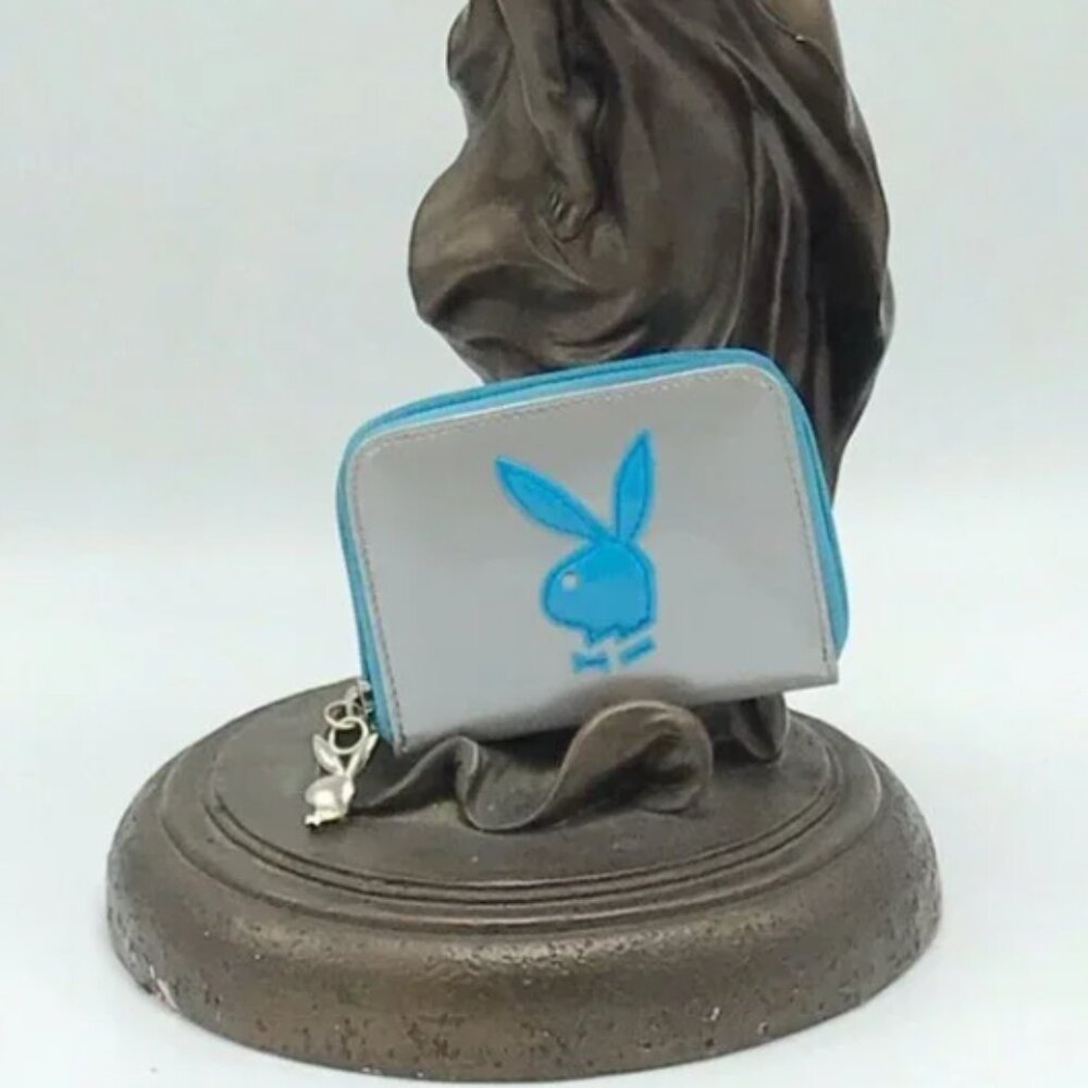 Women’s Playboy Grey | Blue Patent Fashion Wallet NWT